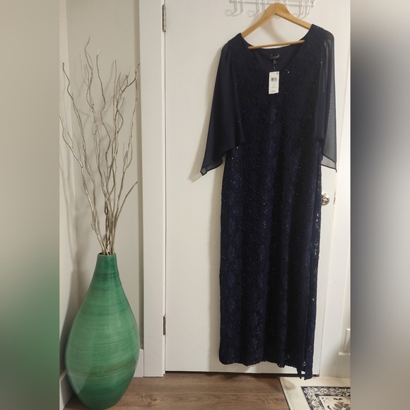 Connected Apparel Navy Long Sleeve Lace Dress - Picture 5 of 6